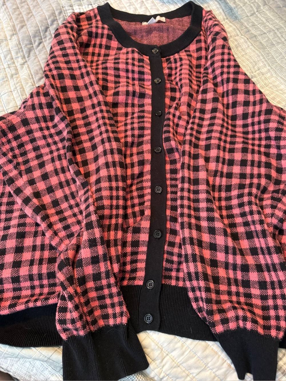 Woman Within plus size 30/32w Pink and Black Plaid Button-Front Cardigan
